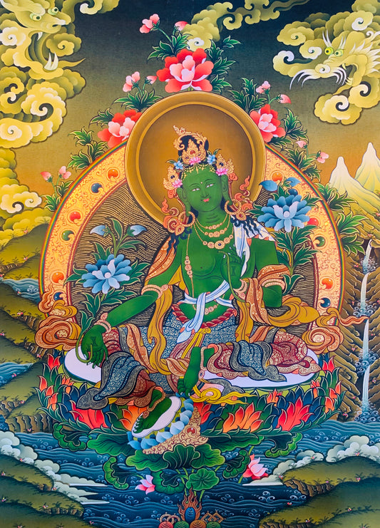 Cuadro Tara Thangka verde 60 * 45